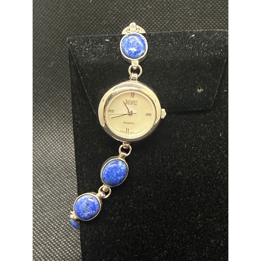 Badavici 925 Sterling Silver Lapis Lazuli Link Bracelet Watch Womens Japan Movt
